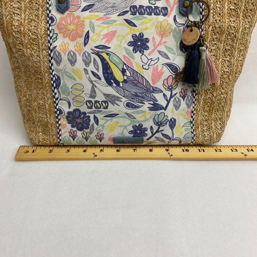 Sakroots Meadow Straw and Canvas Tote Floral Birds of Paradise Canvas Purse - Picture 7 of 9